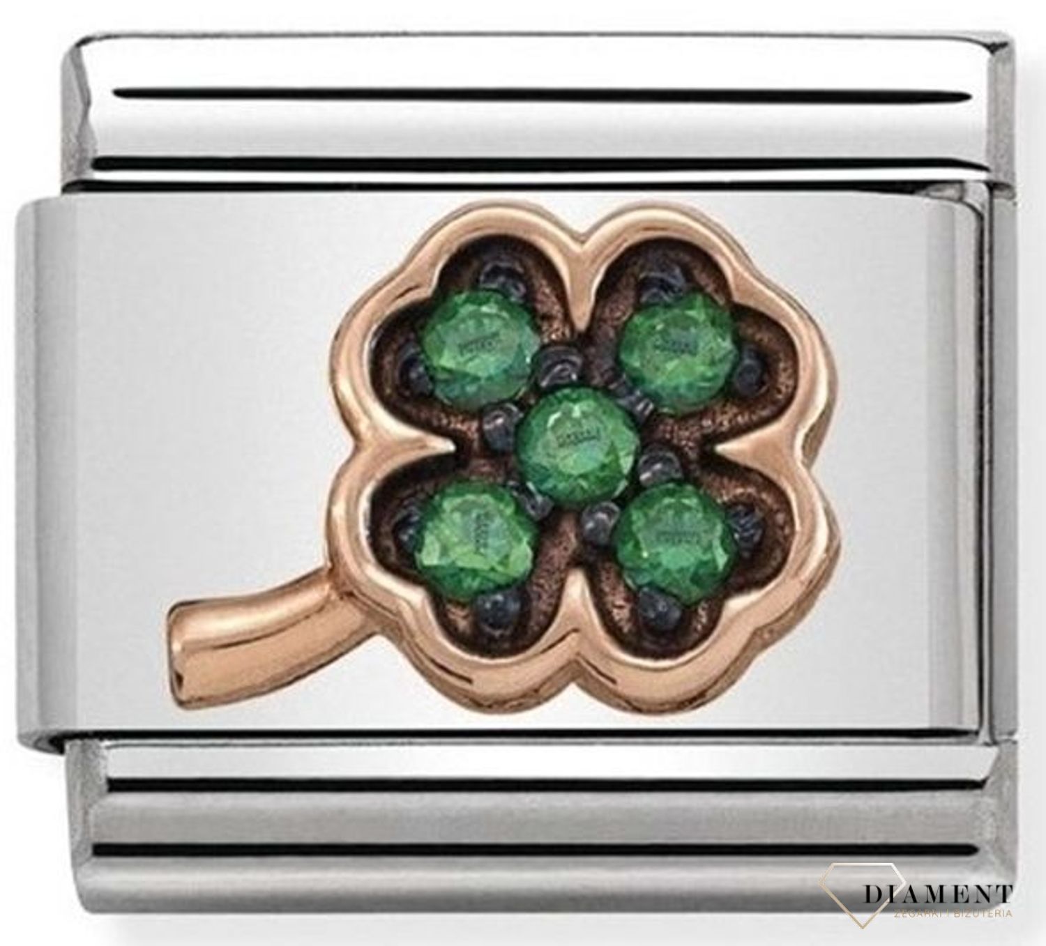 Nomination Link 9K zawieszka różowe złoto 'Koniczynka z zielonymi cyrkoniami' 430311 02 biżuteria nomination nomination zawieszki nomination baza.jpg